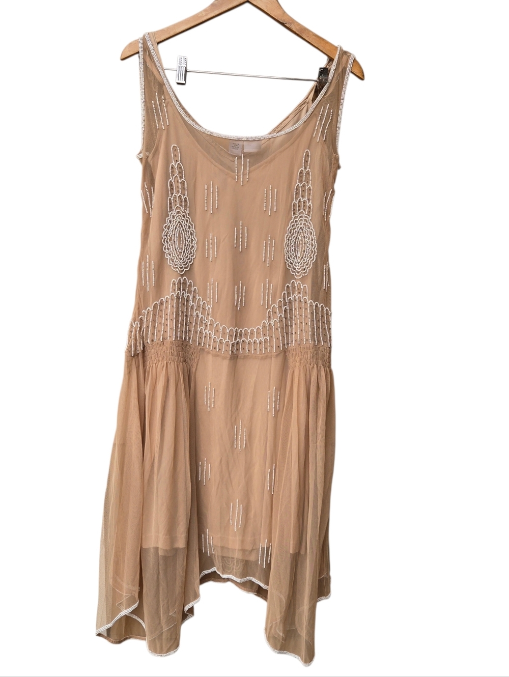 VTG Together Gatsby Flapper 20s Style Dress Size 14 Nude Beaded Balletcore. Read